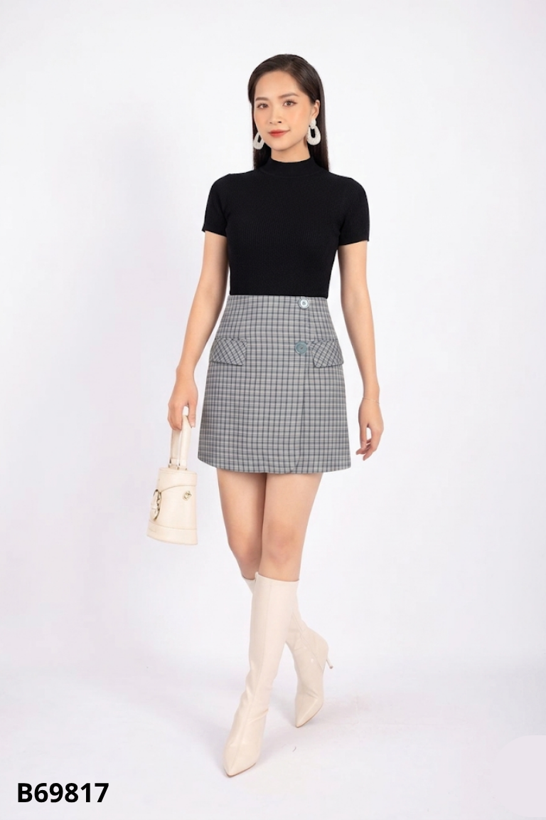 CHân váy D.CHIC xanh kẻ caro