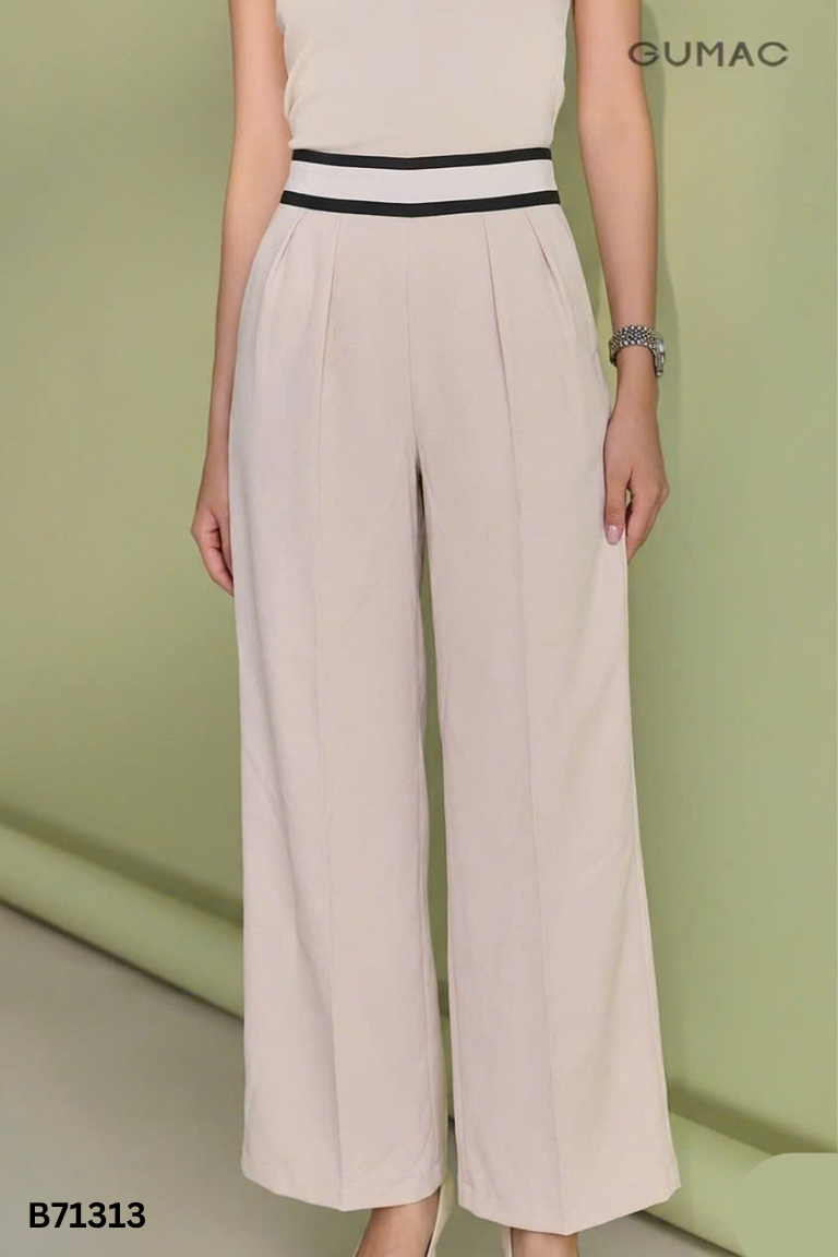 Quần culottes vải nâu viền đen