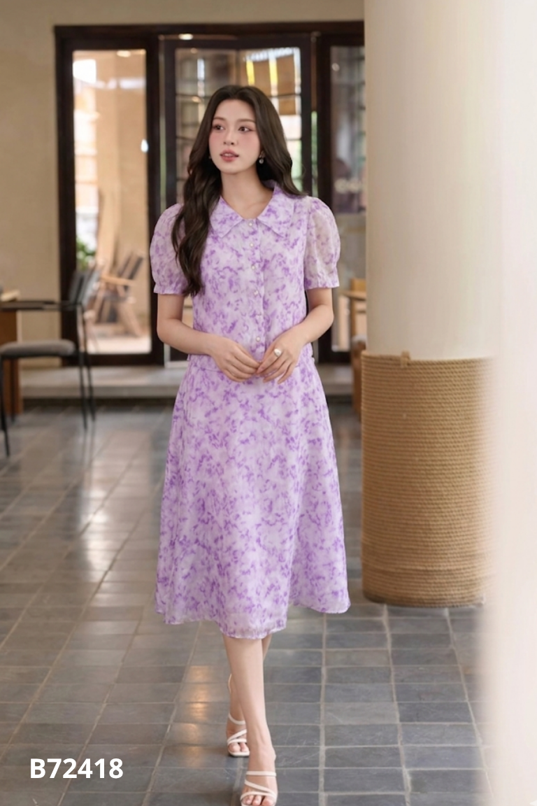 SET Áo tím UNI họa tiết + chân váy