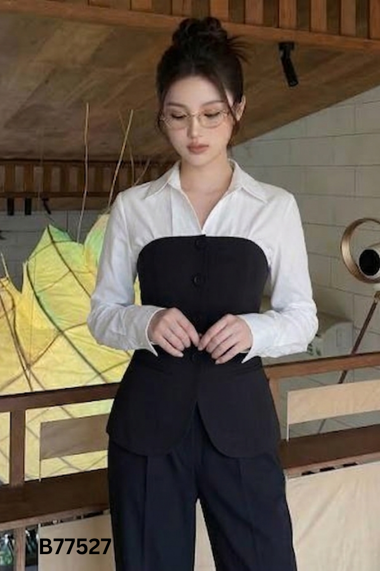 Set FERYA đen phối trắng + quần dài