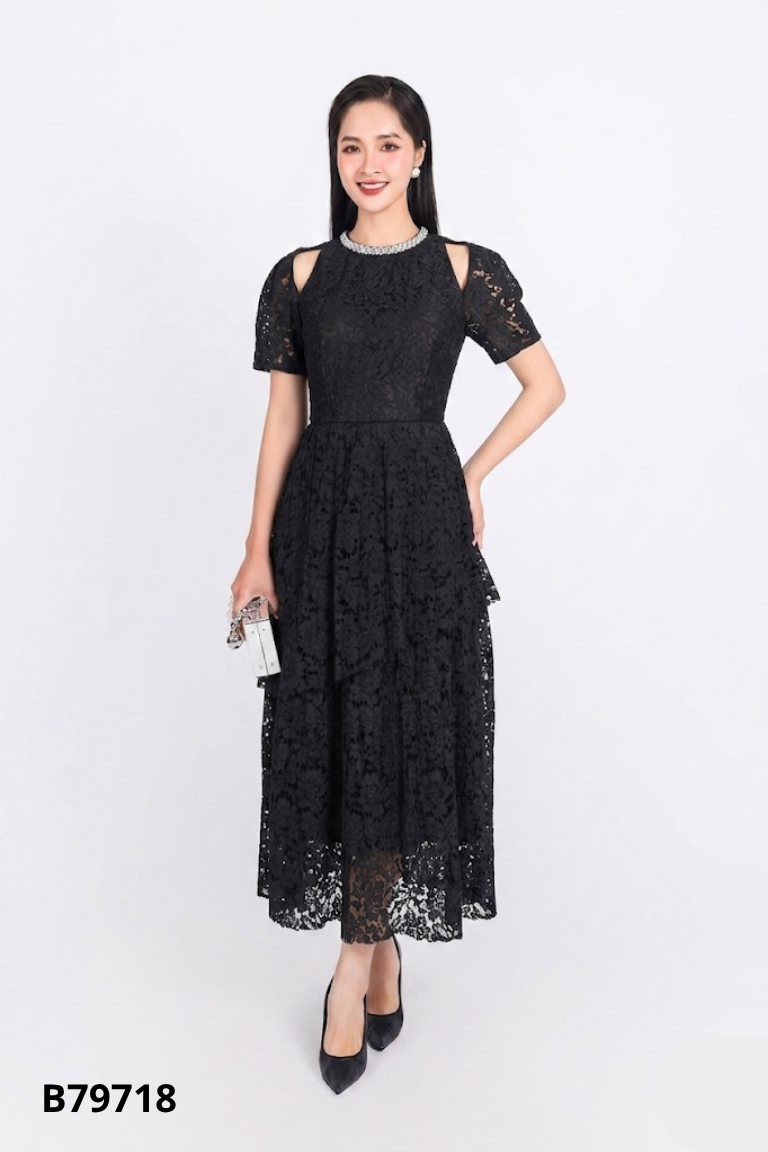 Váy LINH MOON lưới đen cổ đính ngọc