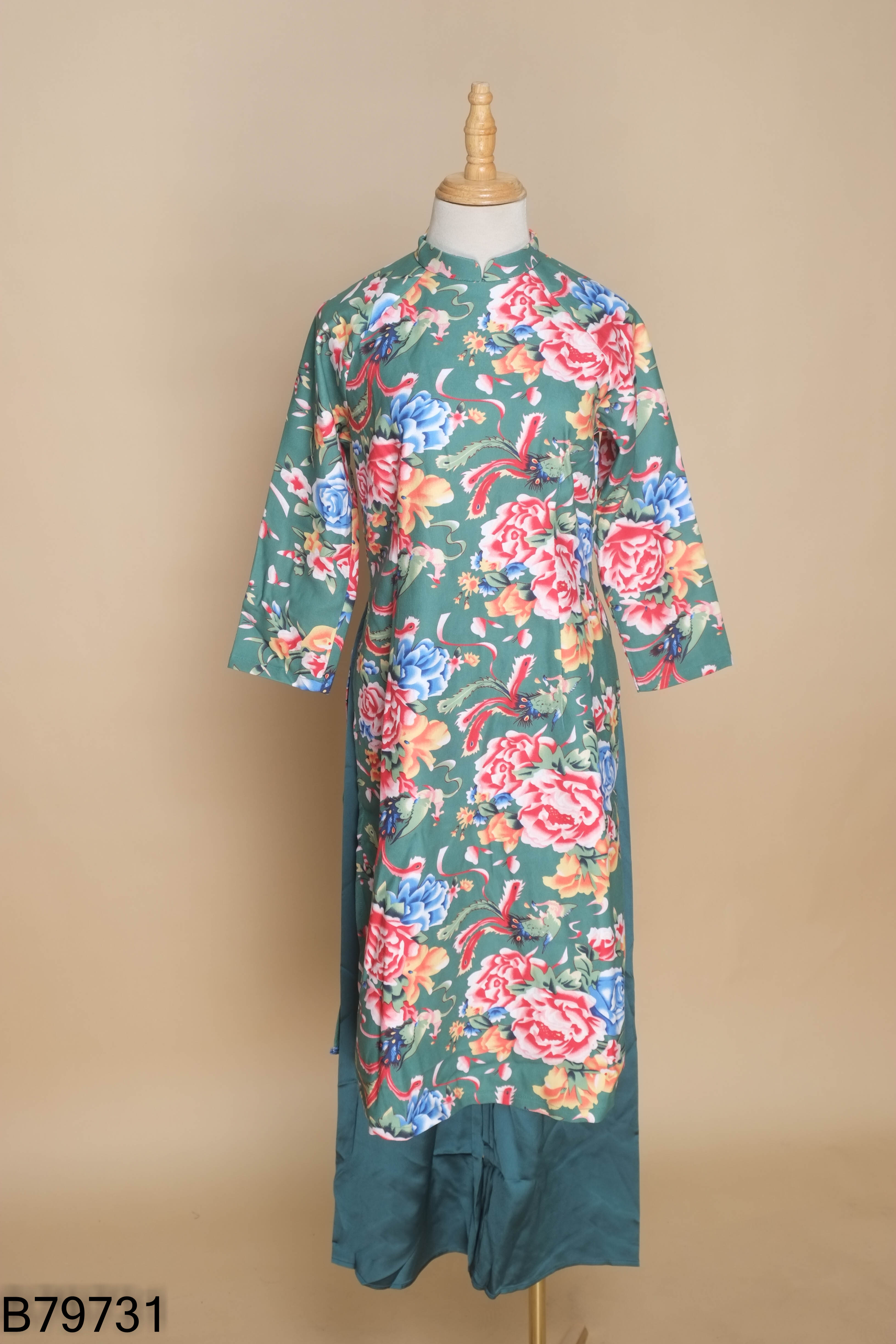 Set áo dài xanh hoa+quần