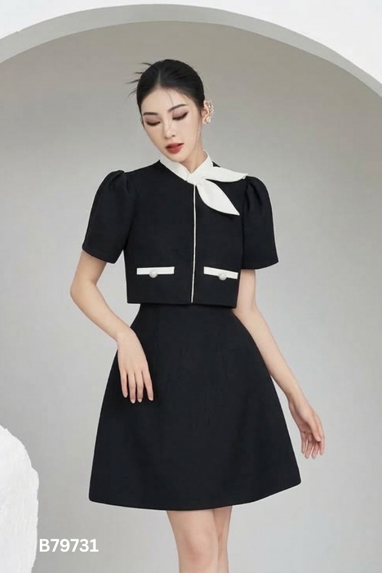 Set dạ đen nơ RICCI+váy
