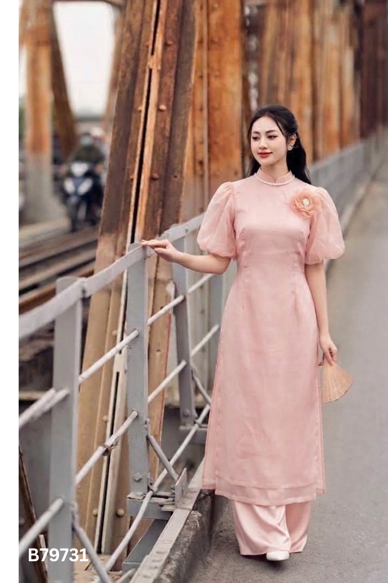 Set áo dài voan hồng PH DESIGN+quần