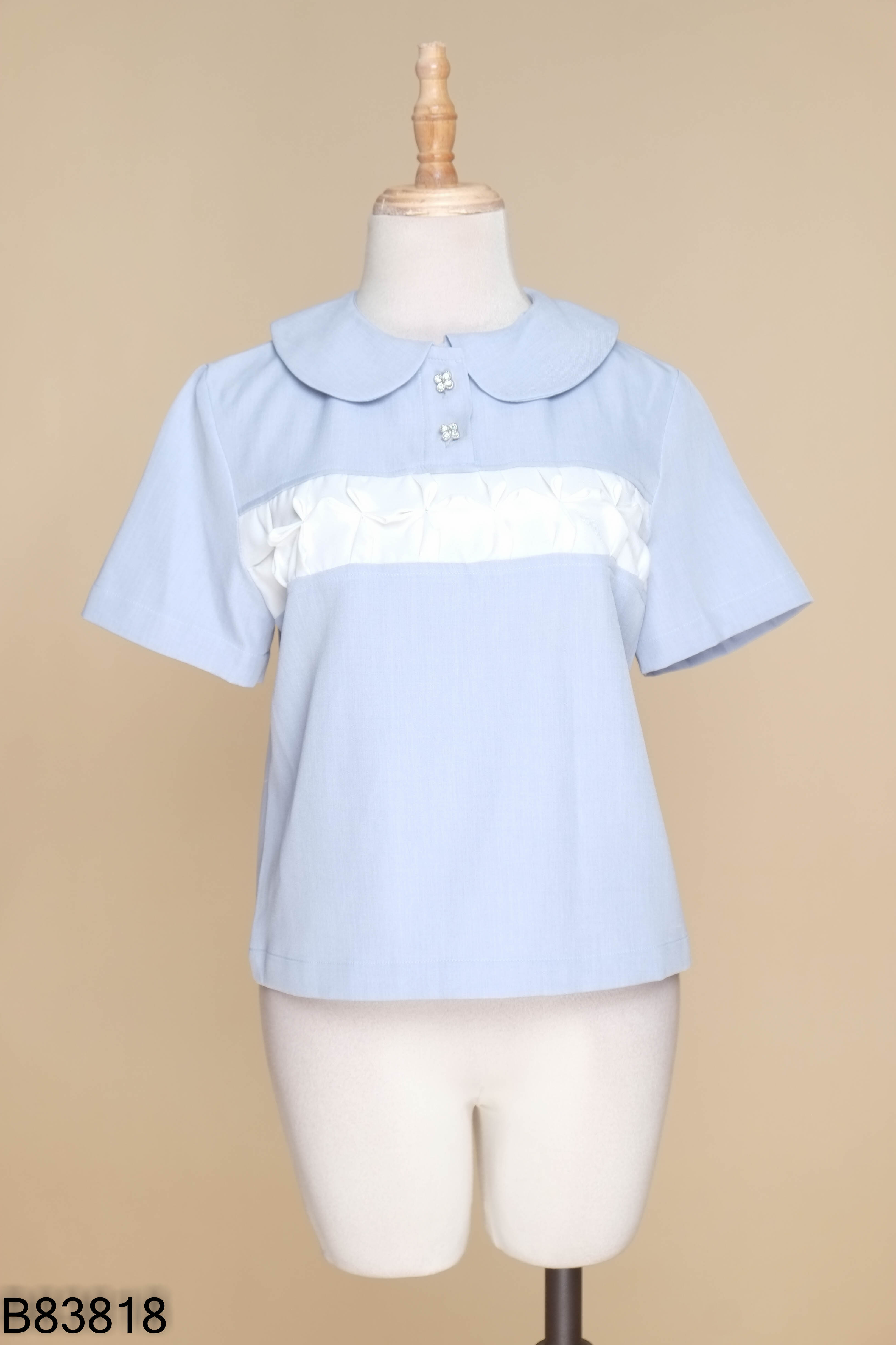 Áo xanh cổ sen mix trắng