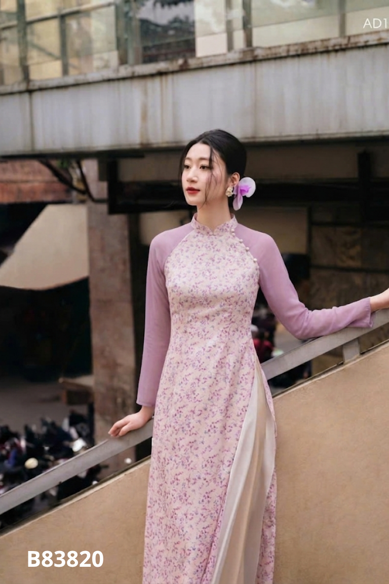 Set áo dài GIIAN tím 4 tà + quần trắng