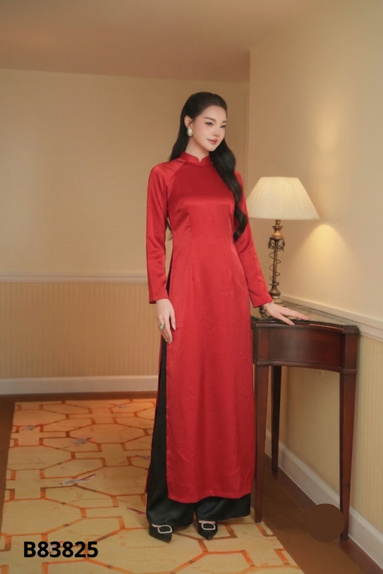 Set Áo dài lụa đỏ trơn + quần đen