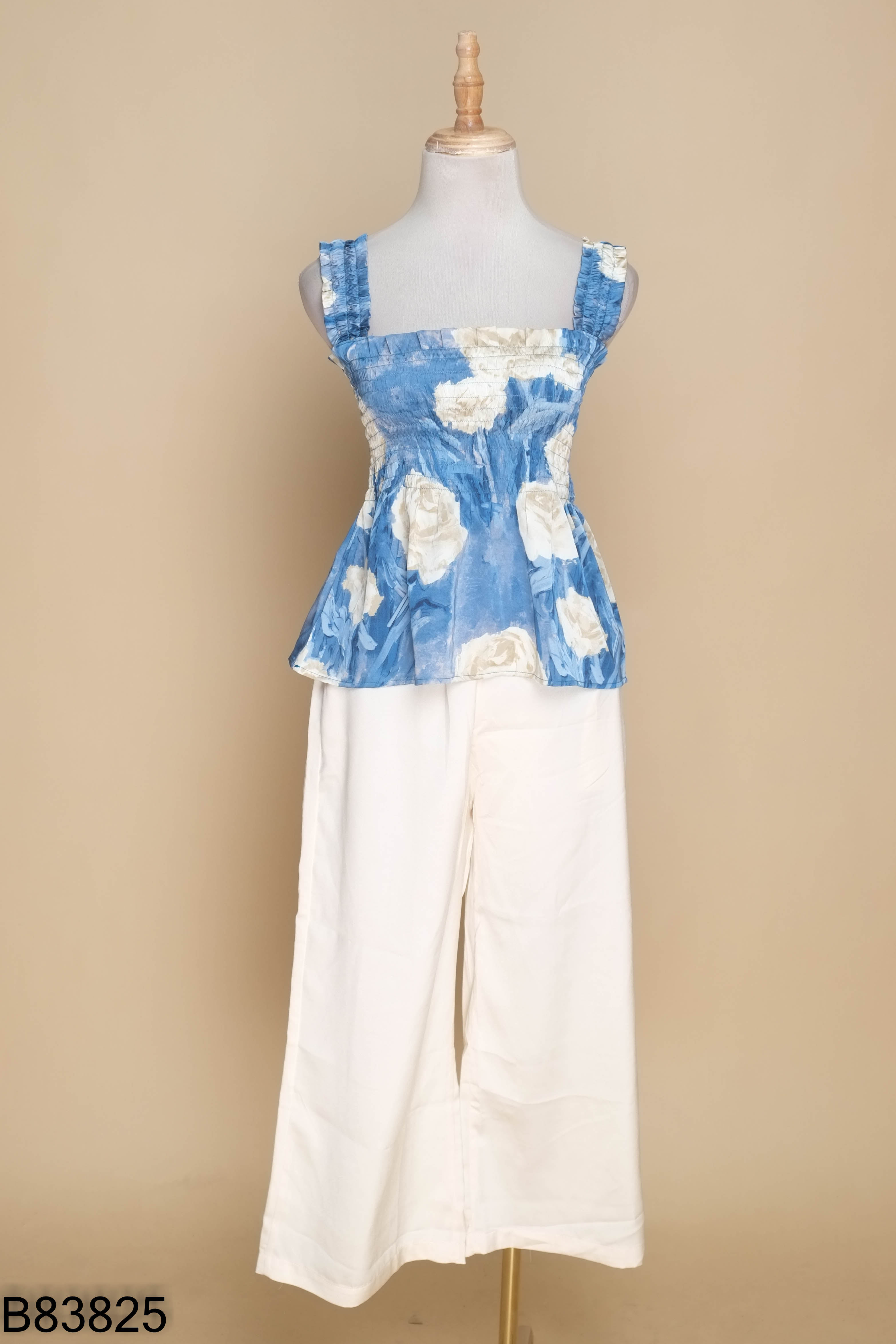 Set Áo lụa xanh hoa be + quần dài