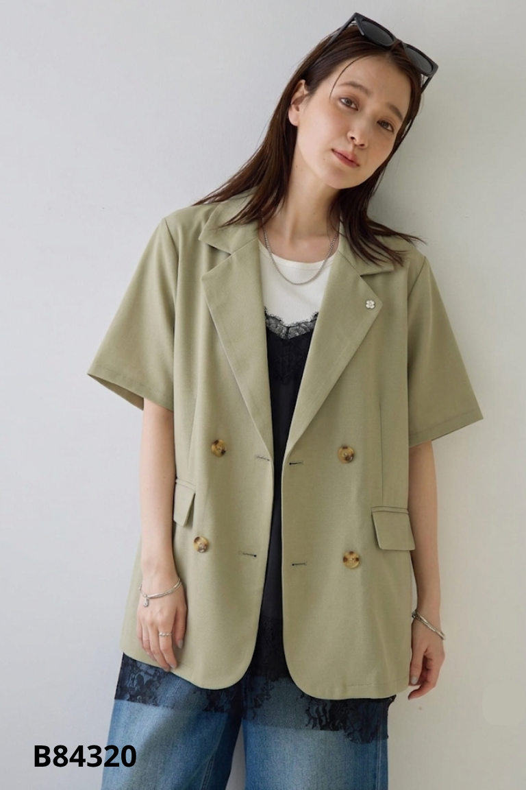 Áo khoác blazer xanh AN XING cộc tay
