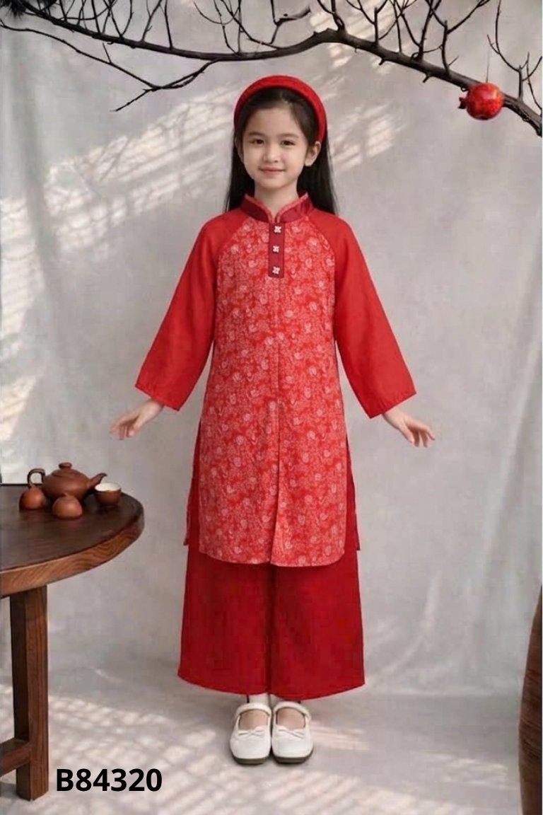 Set áo dài KIDS đỏ + quần đỏ