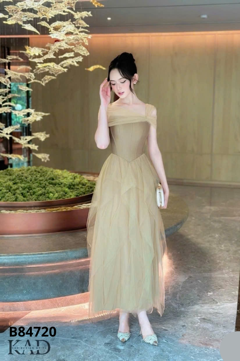 Váy KAD BY TU nâu mix voan lưới