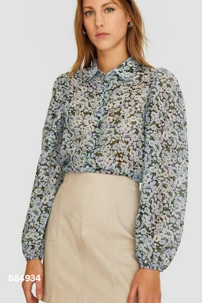 Áo sơ mi xanh hoa STRADIVARIUS
