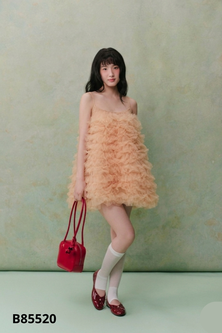 Áo babydoll nâu hai dây phối lưới