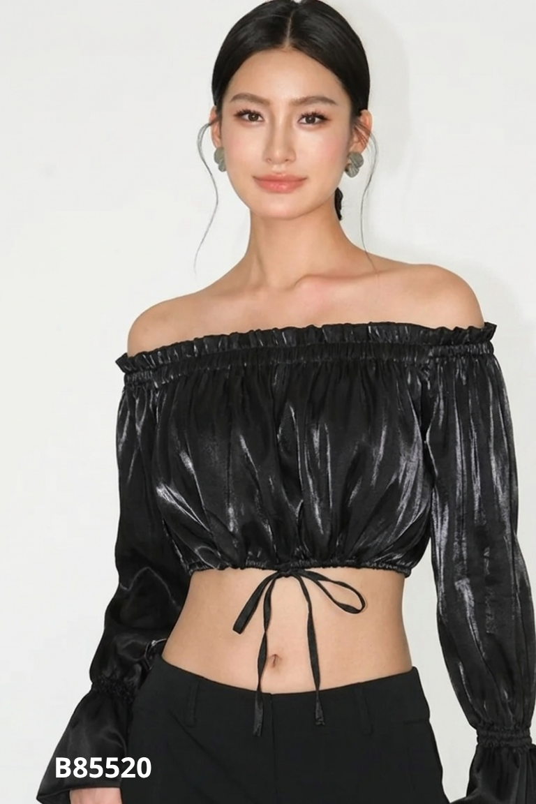 Áo croptop đen ánh TINGOAN