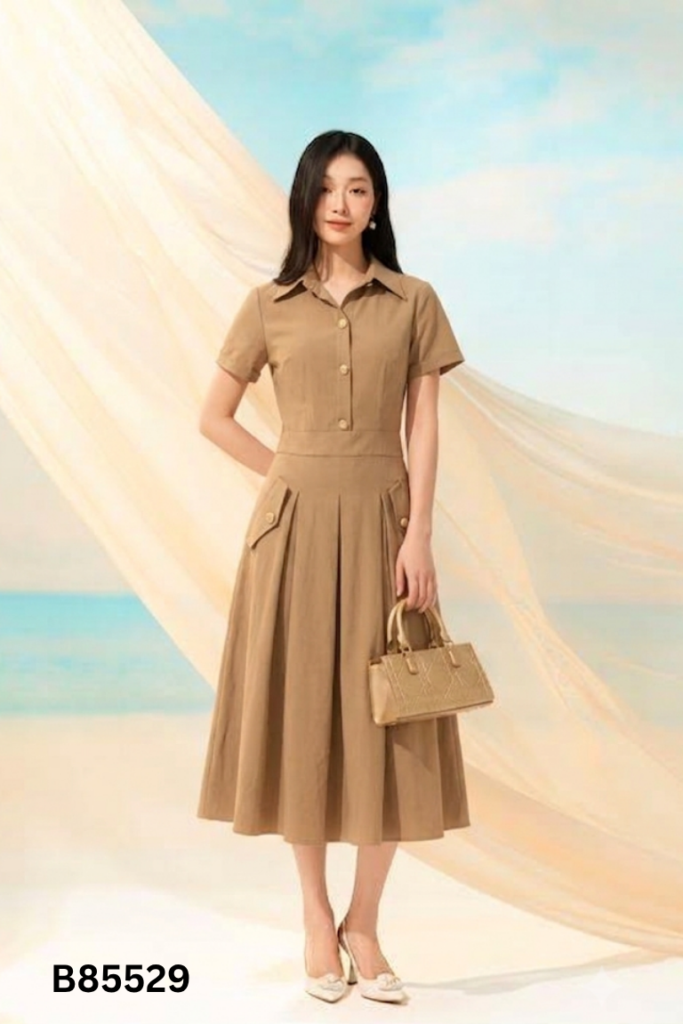 Váy THUONG PHAN nâu cúc vàng