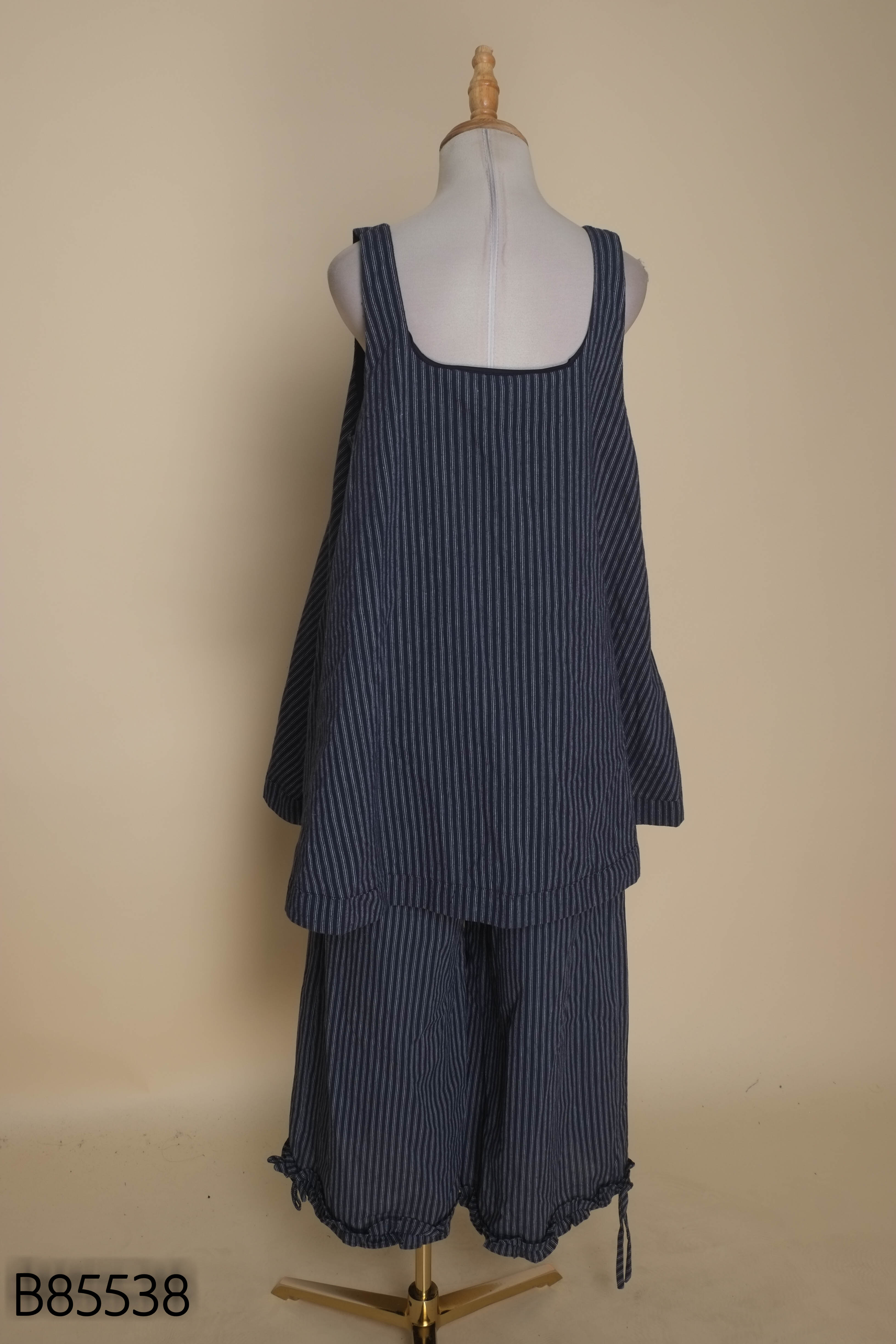 Set Áo váy babydoll xanh kẻ + Quần BLEUBIRD