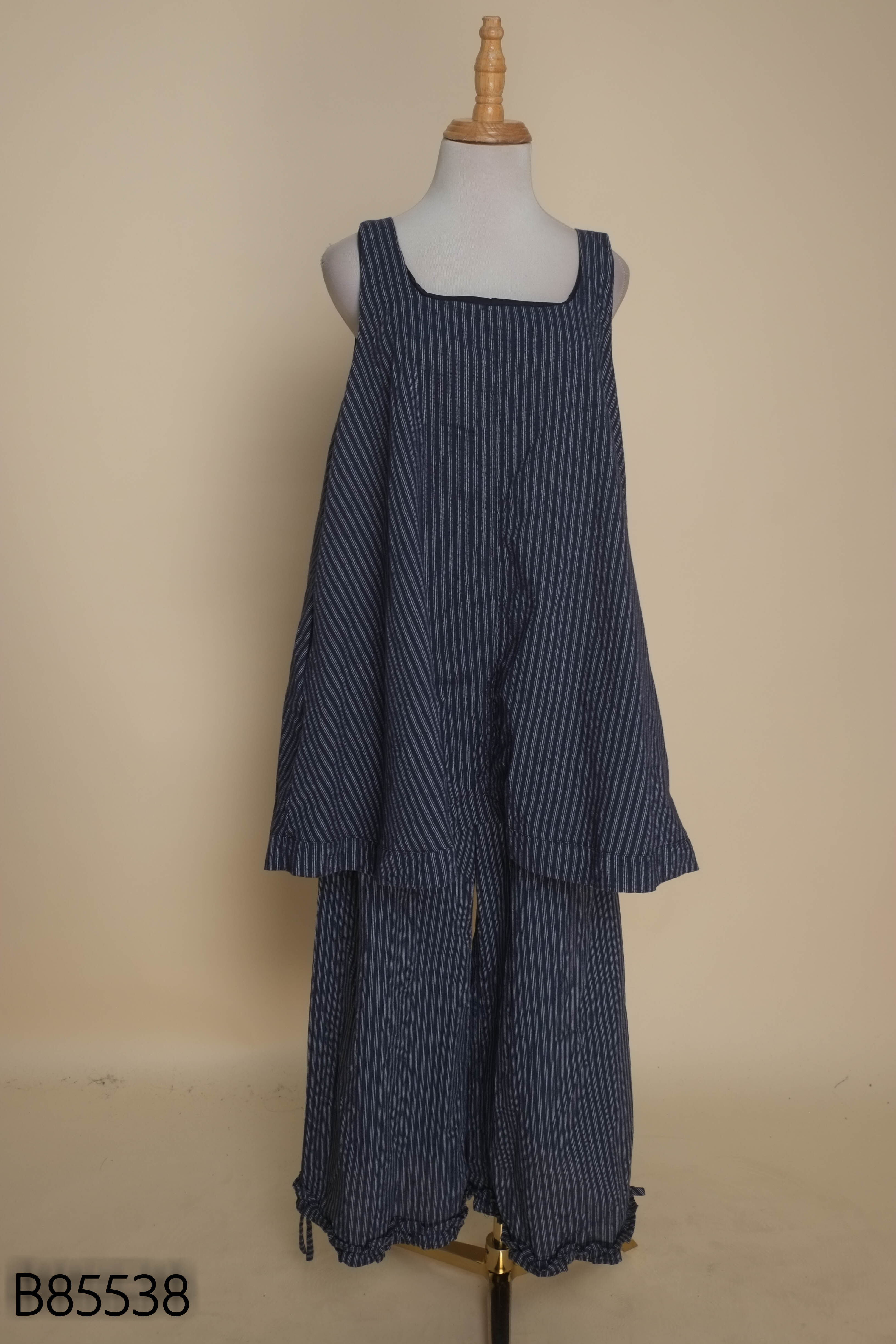 Set Áo váy babydoll xanh kẻ + Quần BLEUBIRD