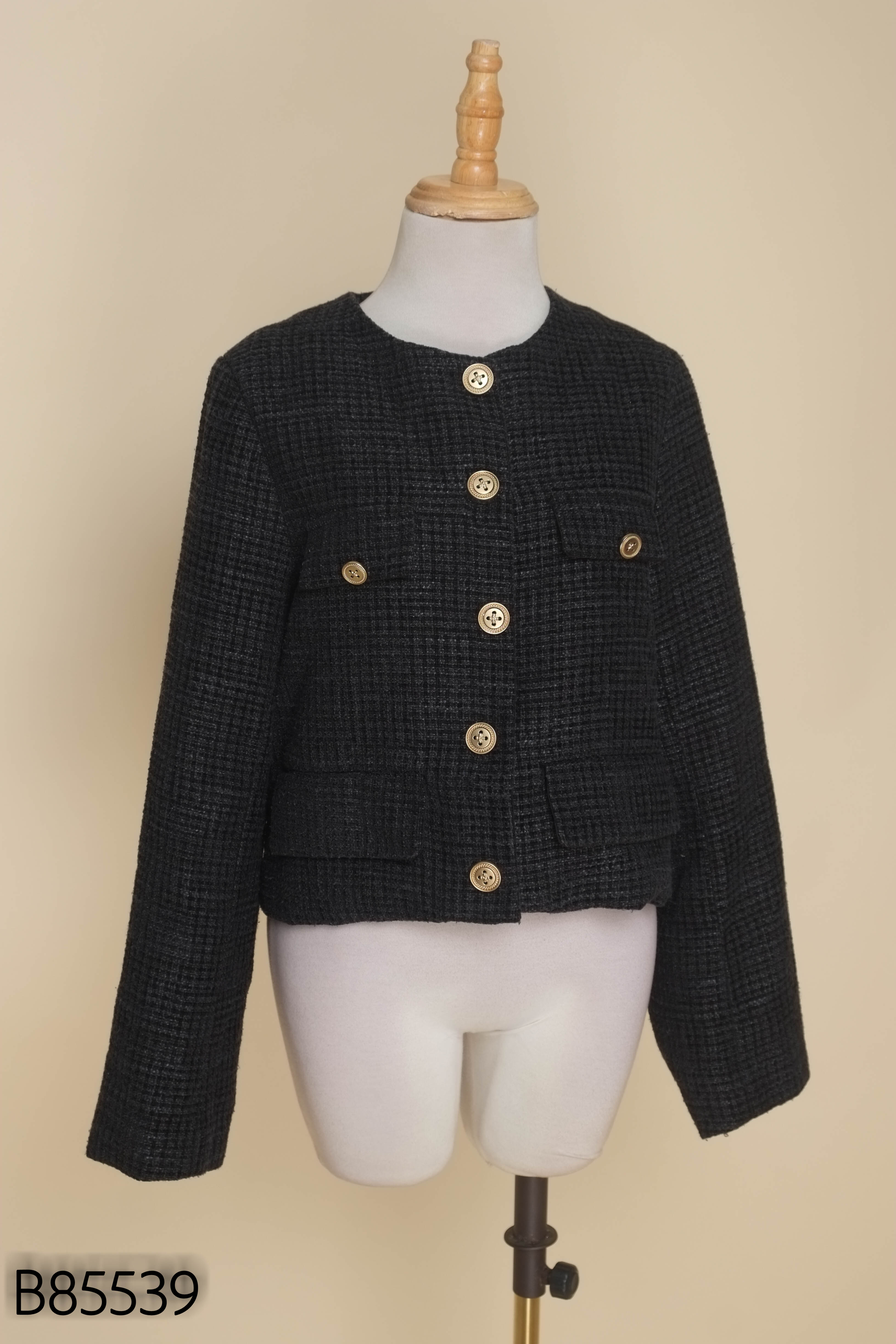 Áo dạ tweed đen họa tiết