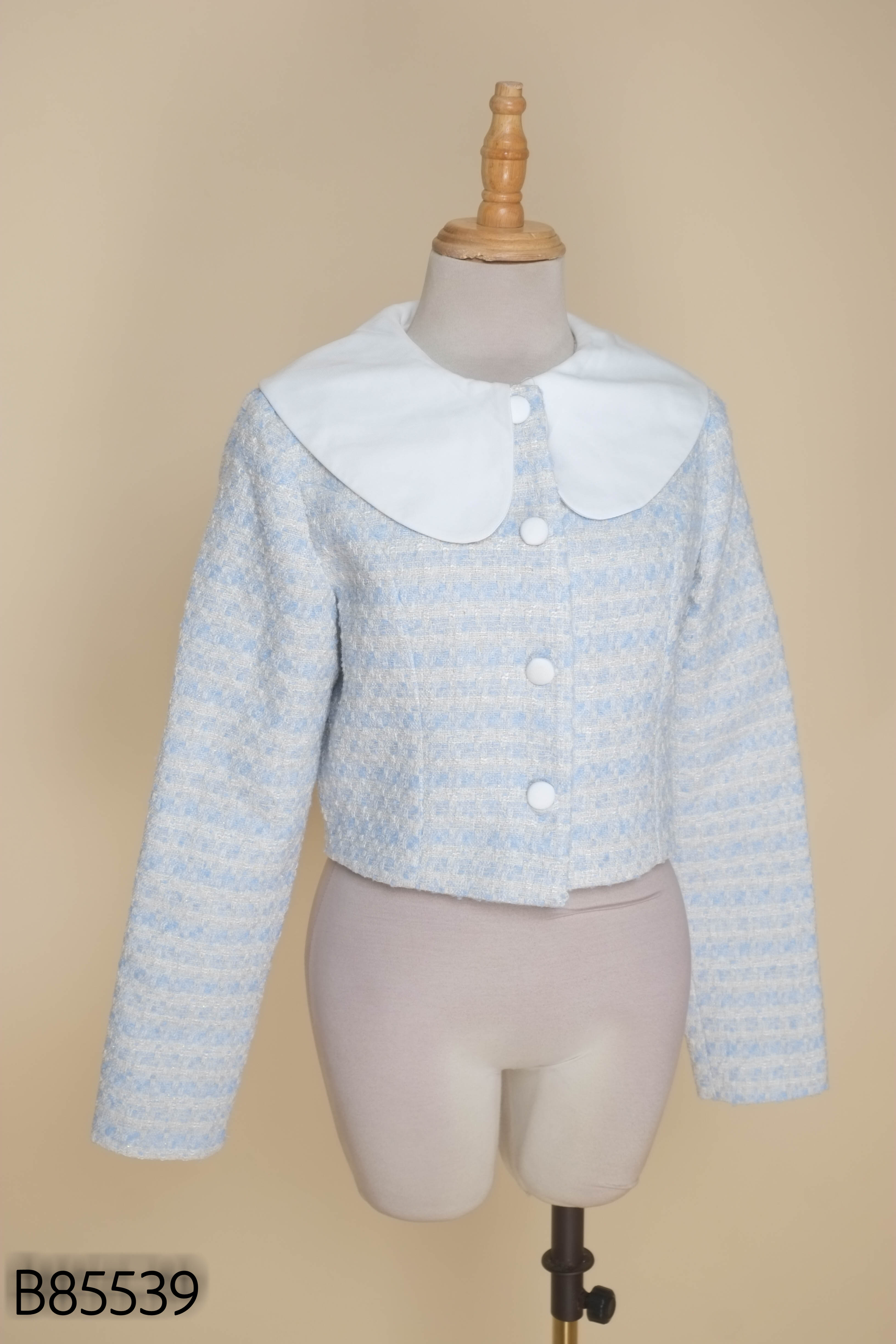 Áo dạ tweed xanh DORI cổ bèo