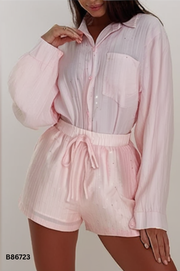SET Áo tơ hồng ánh kim + quần shorts