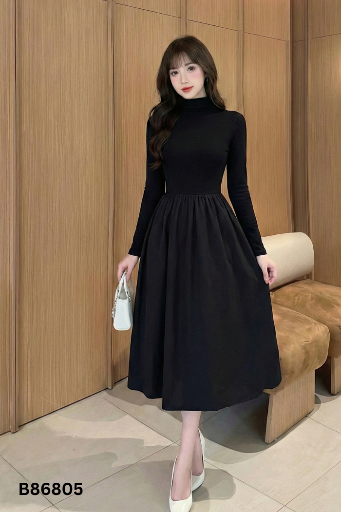 Váy đen trơn tay dài