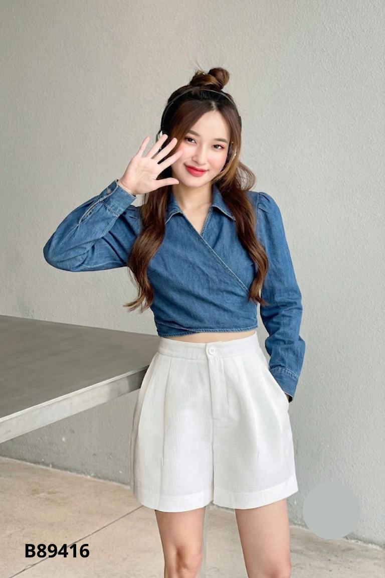 Áo wrap jeans xanh đậm