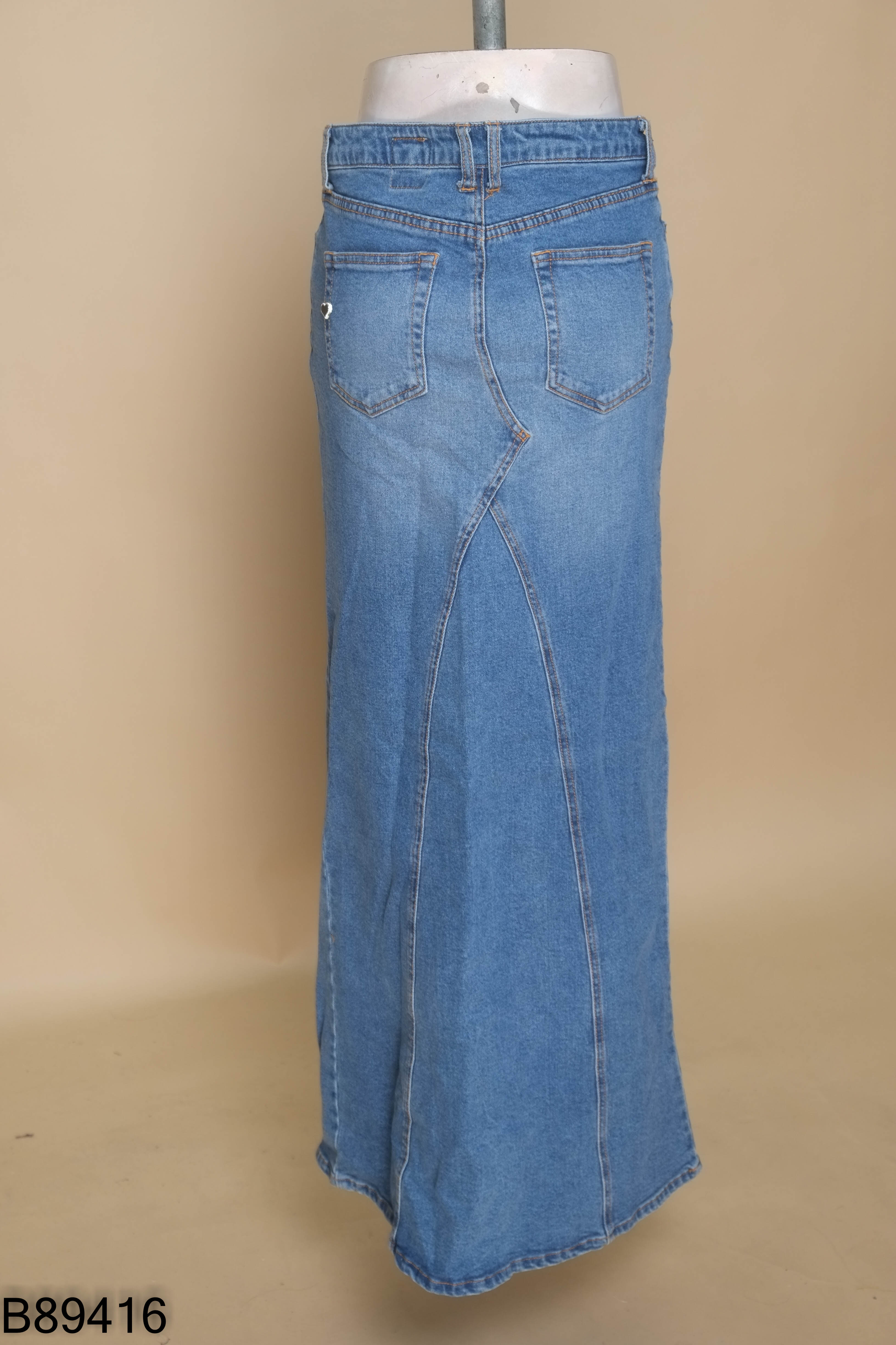 Chân váy jeans trơn xanh dài
