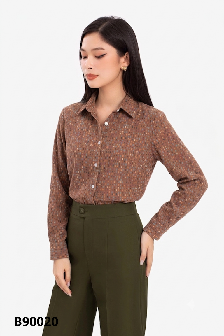 Áo sơ mi MIHN nâu họa tiết
