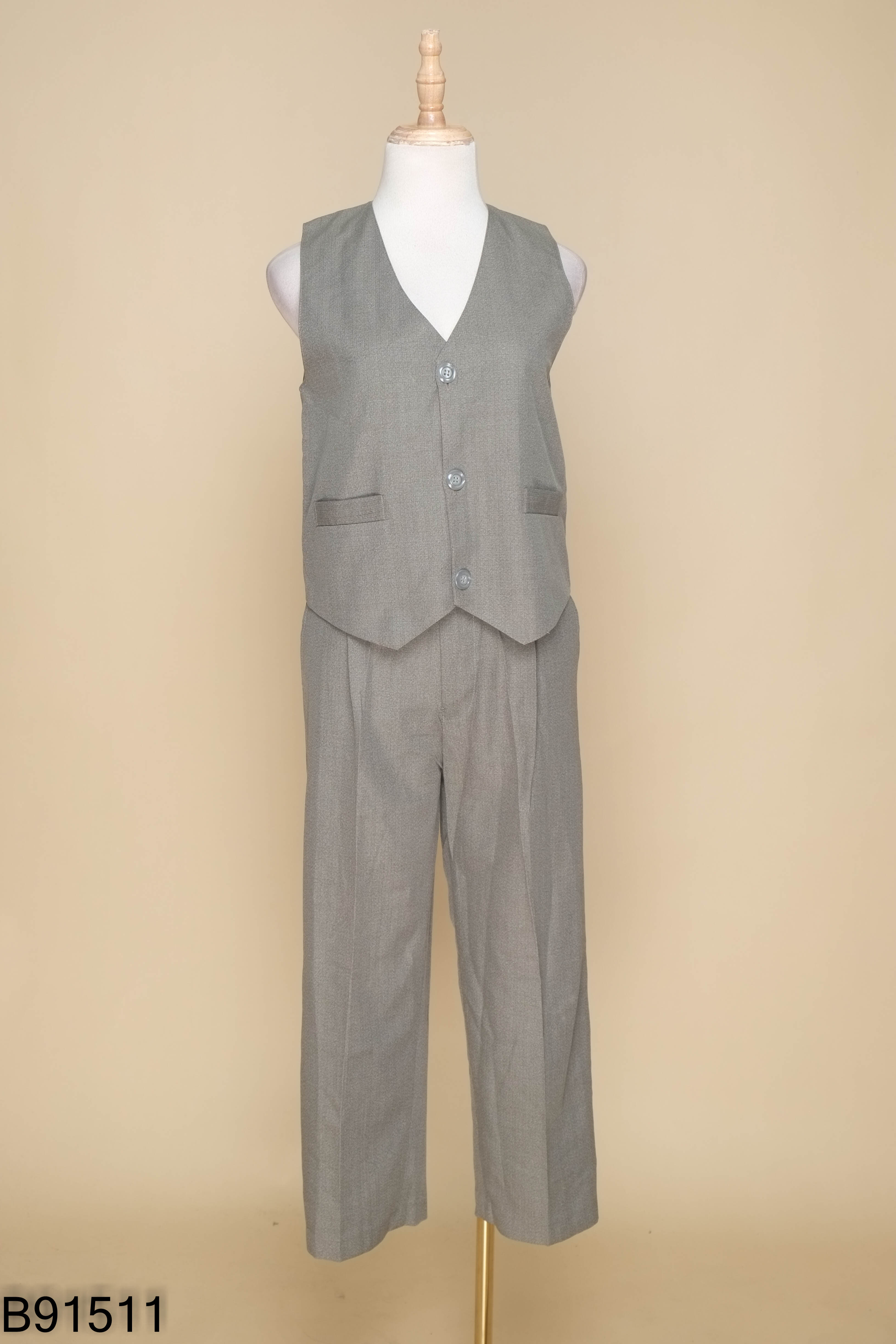 Set Áo vest ghi be + áo gile + quần dài