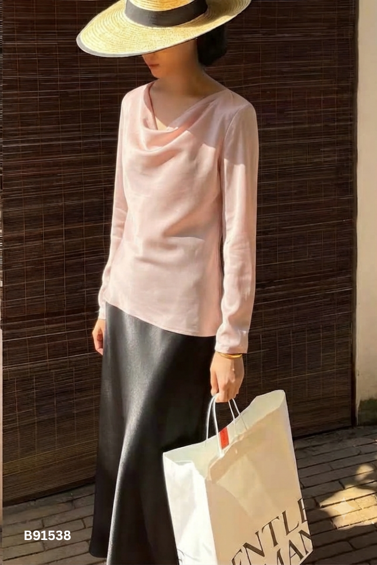 NEWTAG Áo lụa hồng be LALUAMYMAY trơn