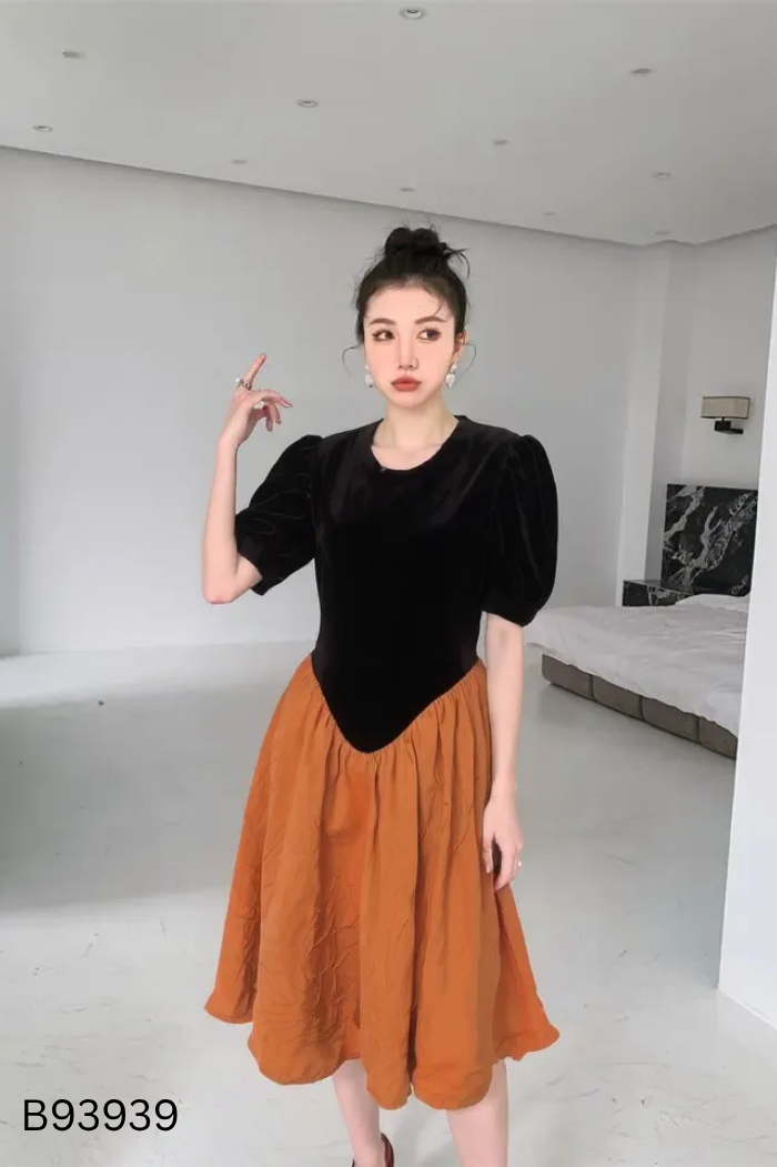 Váy nâu phối đen