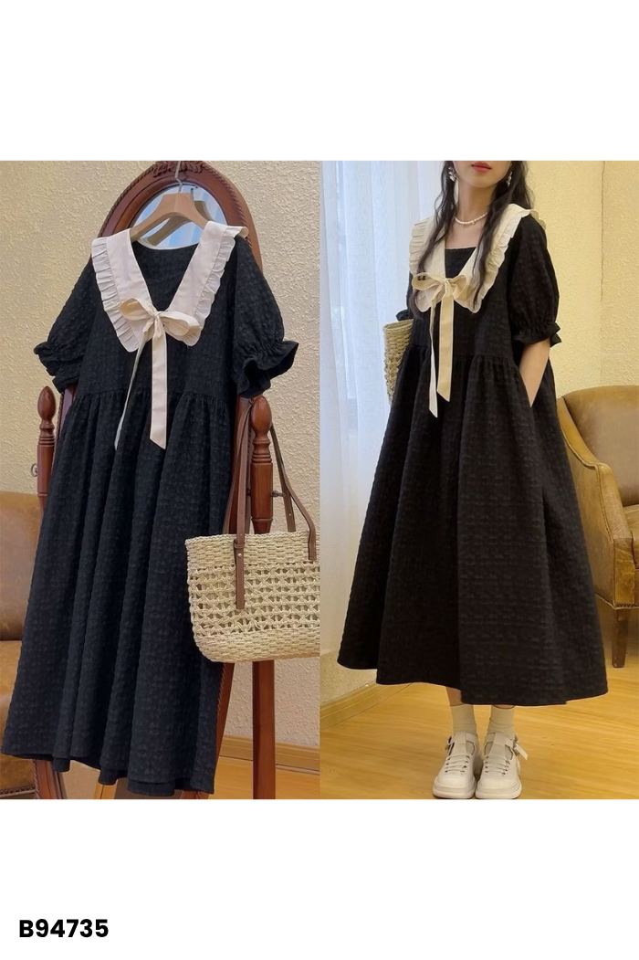 Váy đen cổ sen be