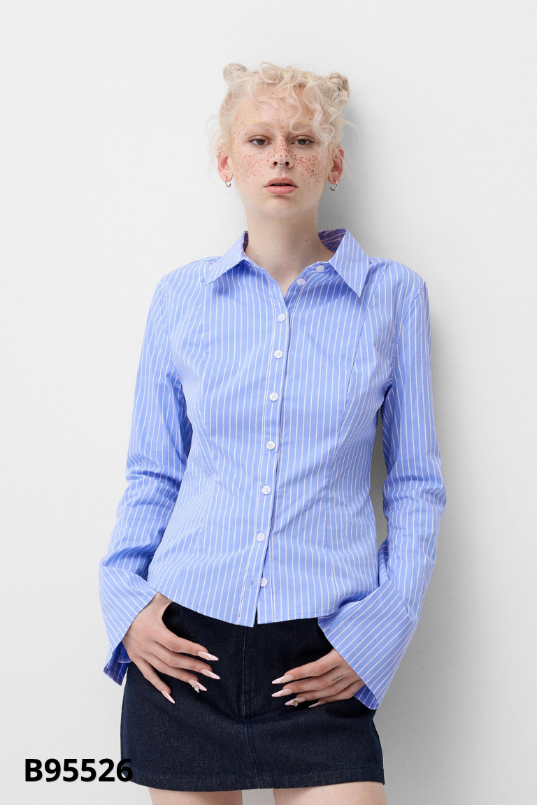 Áo sơ mi BERSHKA xanh sọc (cắt tag)