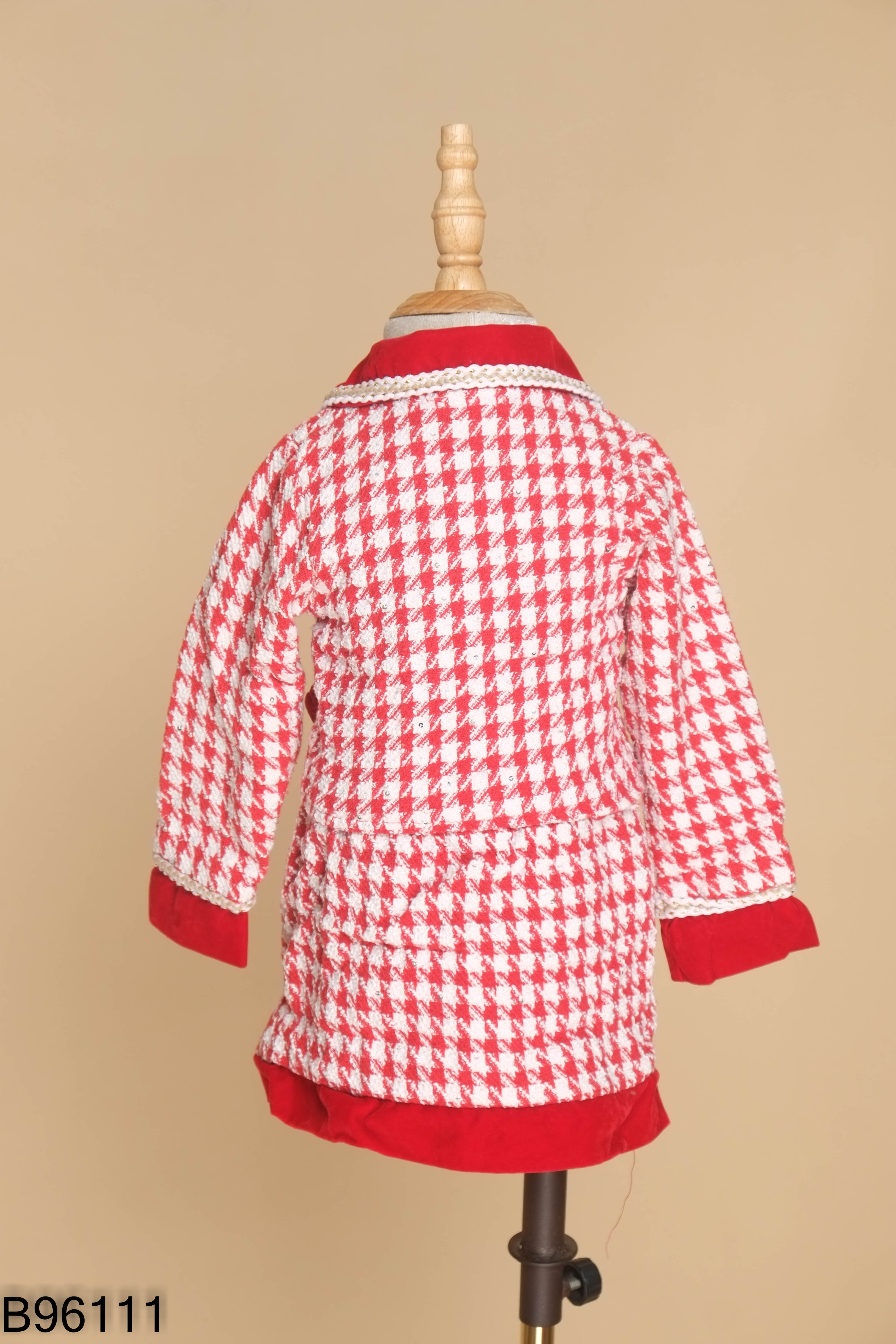 Set áo khoác + chân váy đỏ họa tiết KIDS