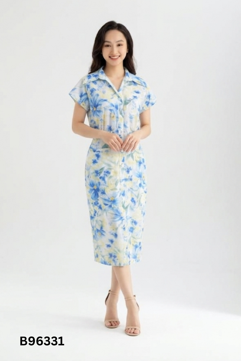 Váy NẮNG VÀNG xanh cổ bẻ