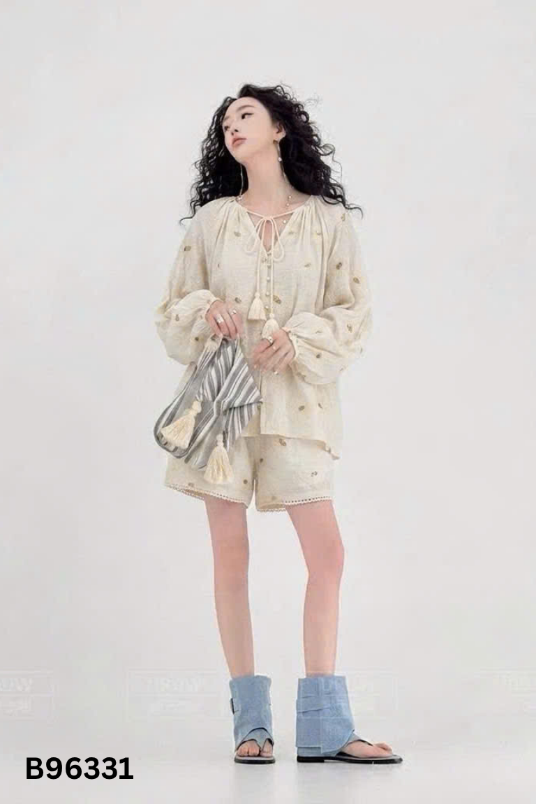 Set áo sơ mi be + quần short