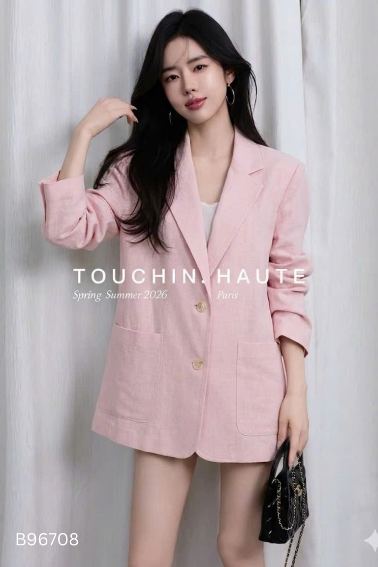 Áo blazer hồng 2 túi
