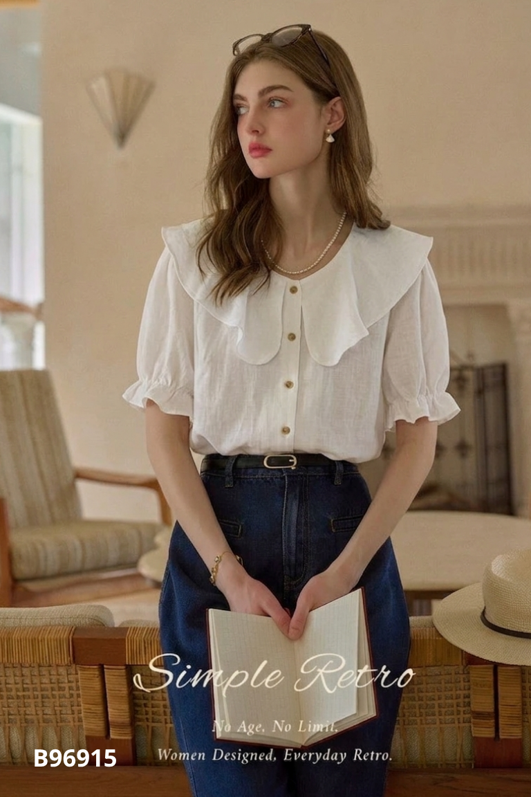 Áo đũi trắng cổ sen