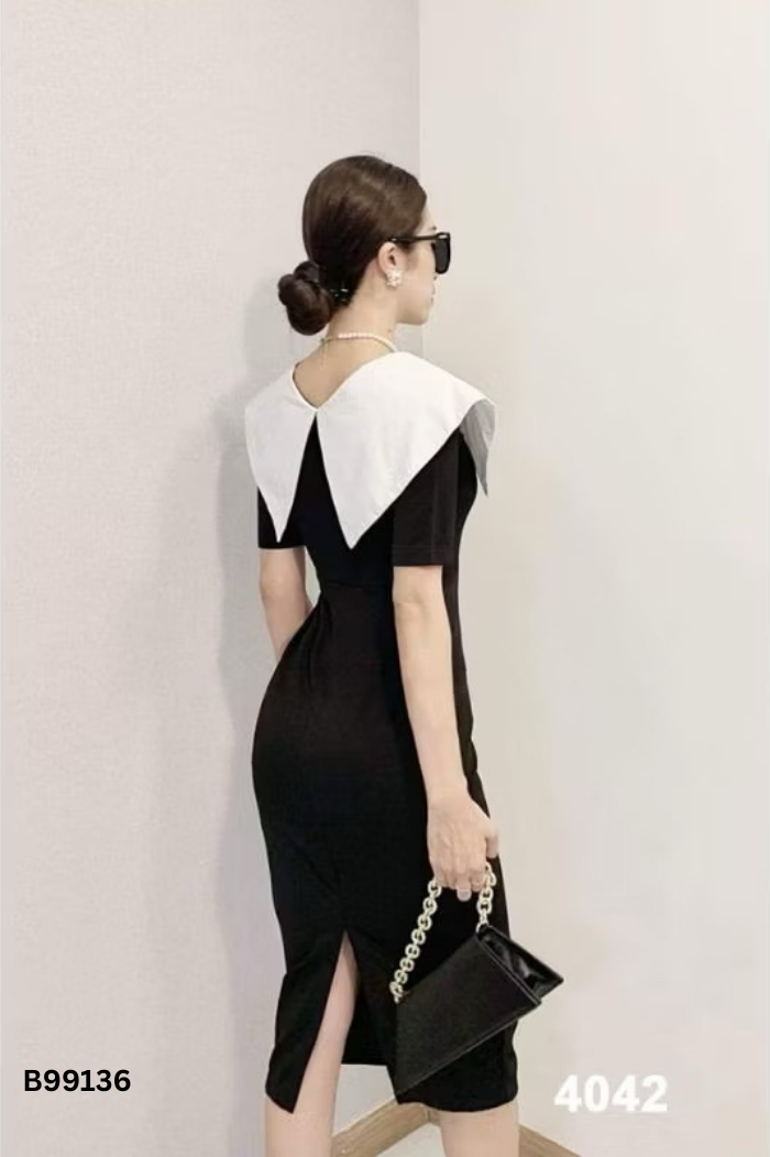 Váy đen cổ sen trắng