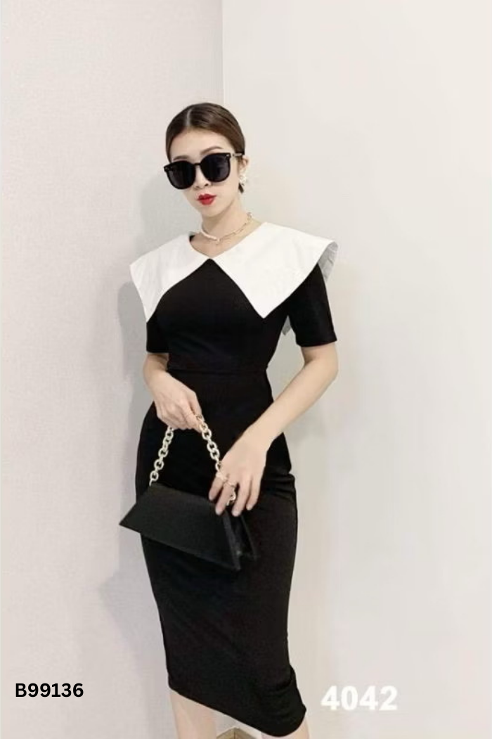 Váy đen cổ sen trắng
