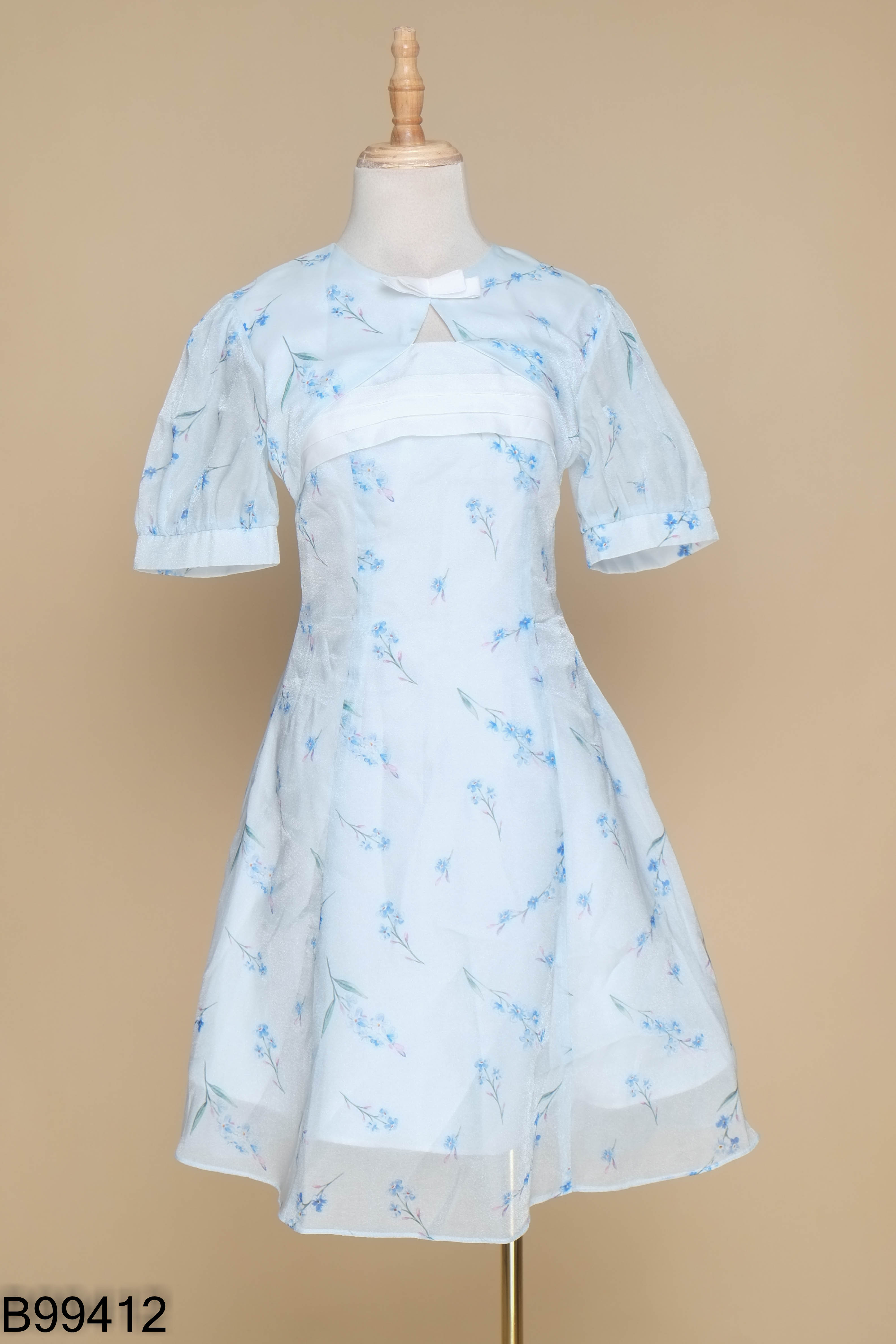 Váy xanh CHARME STORE họa tiết voan ánh