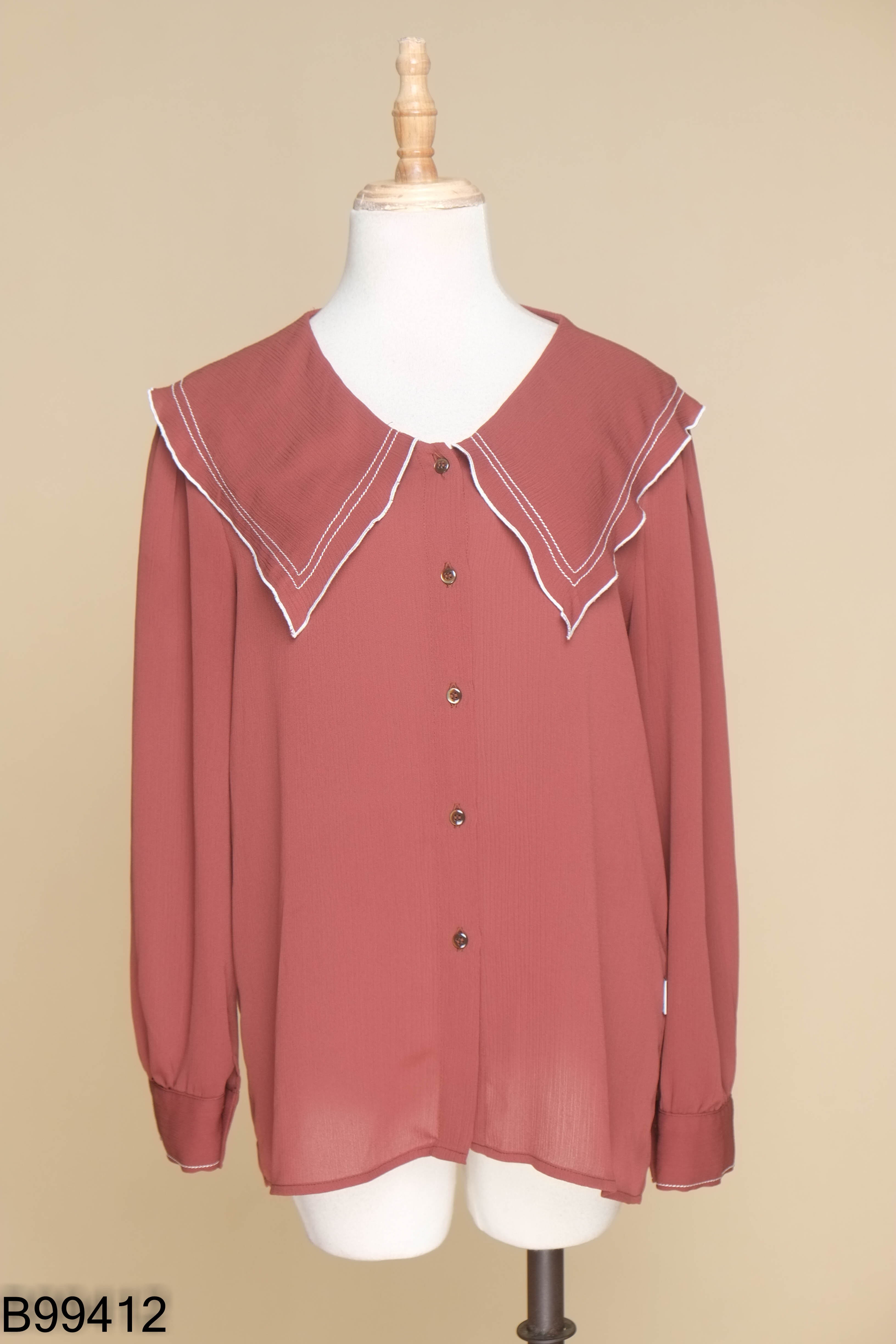 Áo sơ mi đỏ nâu 92WEAR nữ tính
