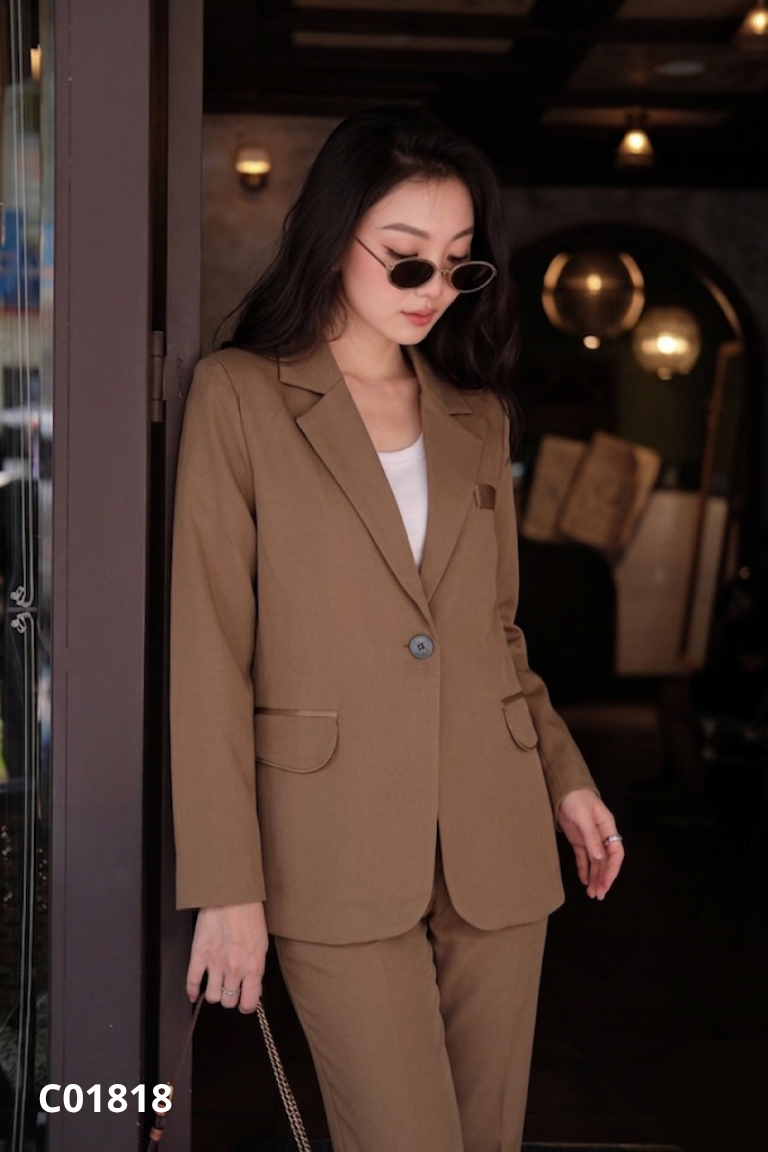 NEWTAG Áo blazer nâu trơn