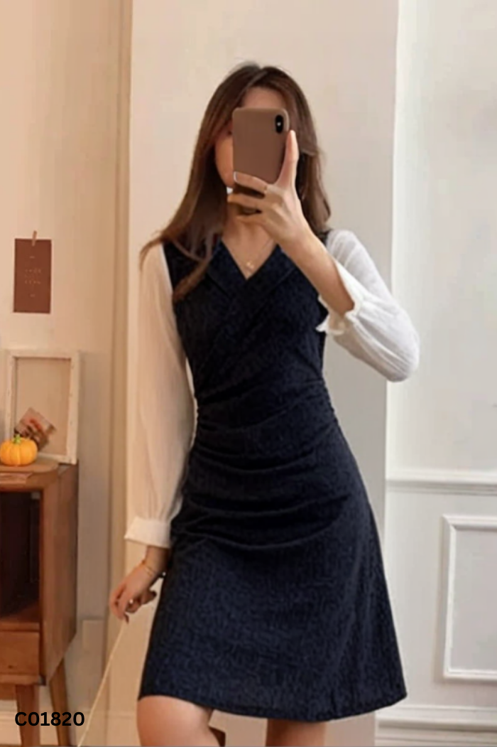NEWTAG Váy xanh tay trắng