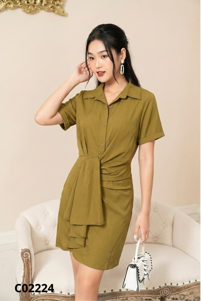 Váy nâu rêu dúm vạt