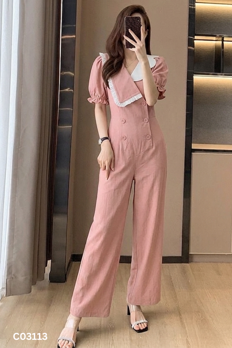 NEWTAG Jumpsuits LYN AROUND hồng phối kẻ caro
