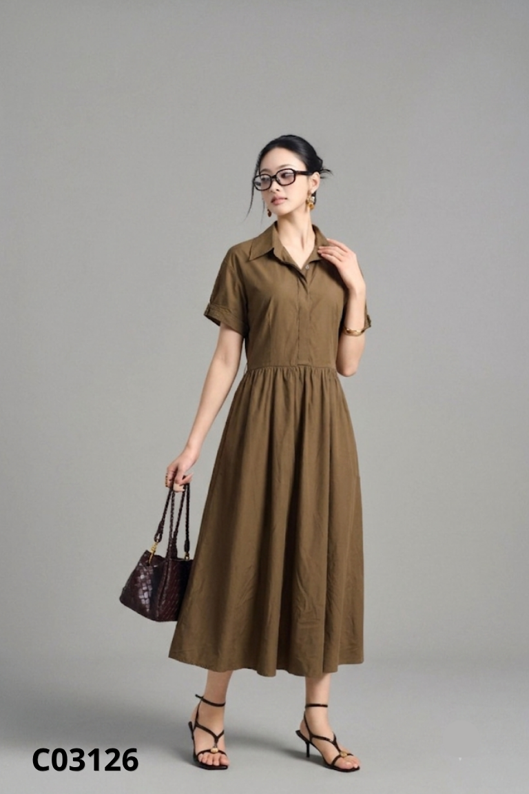 Váy EVA DE EVA nâu cổ sơ mi