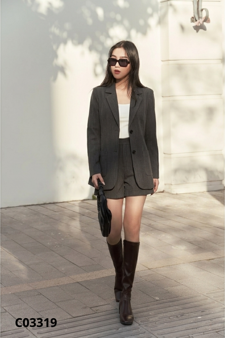 Áo khoác vest 20AGAIN xám kẻ