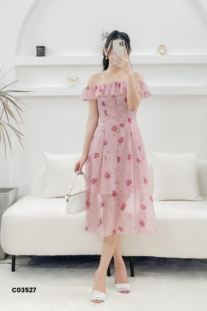 Váy LALYA voan hồng hoa