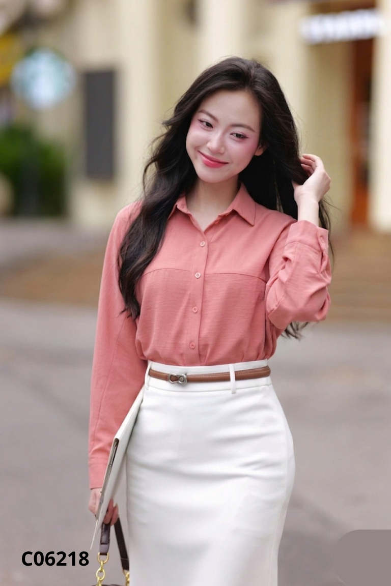 Áo sơ mi MÂY hồng trơn